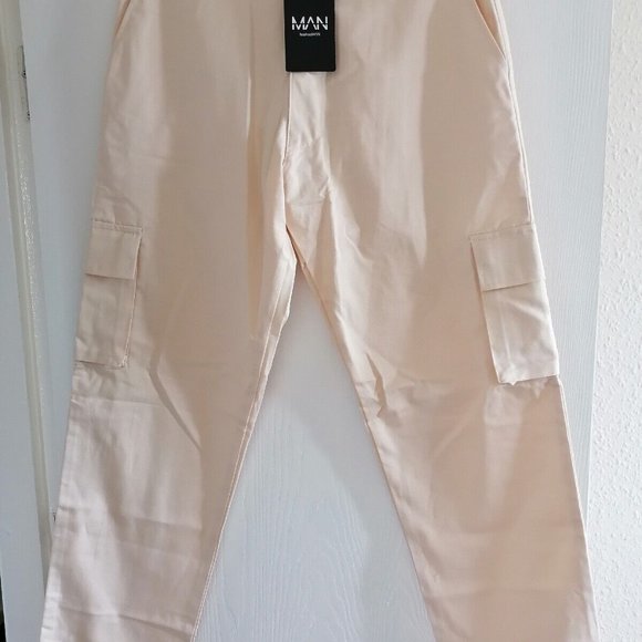Boohoo Mens Chino Trousers Size M 34 W 31 L Chino Style Cargo Stone Colour - Picture 12 of 12